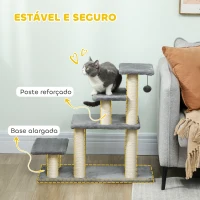PawHut Escada para Animais Ajustável de 3 ou 4 Degraus com Postes Arranhadores e Bola Suspensa 70x32x68 cm Cinzento(m-4)