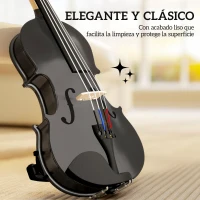 HOMCOM Violín 4/4 de Tamaño Completo de Madera con Estuche Arco Colofonia Afinadores Cuerdas y Soporte para Hombro Negro(m-6)