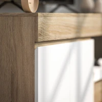 HOMCOM Modernes TV-Möbel max. 152,4 cm mit 2-türigem Schrank und offenem Regal, 140x40x48 cm, Weiß und Holzton(m-5)