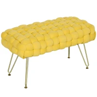 HOMCOM Banco Pie de Cama Tapizado en Terciopelo Reposapiés con Patas de Metal y Asiento Acolchado Amarillo(m-10)