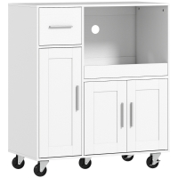 HOMCOM Kitchen Sideboard with Wheels, Microwave Sideboard with Sliding Tray 80x40x88.7 cm White