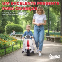AIYAPLAY Mota Elétrica para Crianças 6V com Licença Vespa Rodas Auxiliares Velocidade de 2,5km/h Farol e Buzina 71x37x52 cm Branco(m-8)