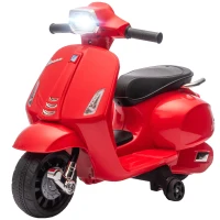 AIYAPLAY Mota Elétrica para Crianças 6V com Licença Vespa Rodas Auxiliares Velocidade de 2,5km/h Farol e Buzina 71x37x52 cm Vermelho(m-11)