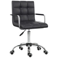 HOMCOM Sedia da Ufficio Ergonomica in pelle PU Nero, Sedia da Studio con 5 Ruote Girevoli, Imbottitura e Altezza Regolabile, 52.5x54x84-99cm(m-11)