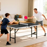 SPORTNOW Mini Foldable Ping-Pong Table with Net, 2 Paddles & 3 Balls for Indoor and Outdoor 152x76x70 cm Black(m-2)
