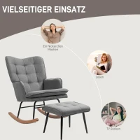 HOMCOM Schaukelstuhl mit Hocker, komfortabel, bis 130 kg, Leinenoptik, 64x89x90cm, Dunkelgrau(m-6)