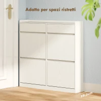HOMCOM Scarpiera Slim in Legno con 4 Cassetti a Ribalta e 2 Cassetti Scorrevoli, 98x19.2x95.3 cm, Bianco(m-4)