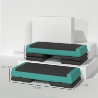 SPORTNOW Step de Aeróbic Step para Fitness Antideslizante Altura Regulable 3 Niveles 77x36x20,5cm Verde y Negro(m-3)