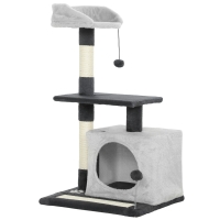 PawHut Arranhador para Gatos com Plataformas Caverna Postes Arranhadores Tapete de Sisal e Bolas 48x40x85 cm Cinzento Claro e Preto