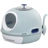 PawHut Cat Litter Box with Pull-out Drawer, Portable Cat Toilet with Scoop Handle, Easy To Clean, Blue(m-11)