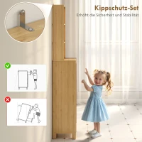 HOMCOM Badezimmerschrank schmal, Hochschrank mit 3 offenen Regalen, verstellbaren Regalen, Lamellentür, 34 x 30 x 170 cm Natur(m-8)