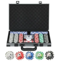 SPORTNOW Set de Poker pentru 10 Jucători cu 400 Jetoane, 2 Pachete de Cărți, 5 Zaruri, Geantă și Covor de Joc, 39,5x28x8 cm, Multicolor(m-1)