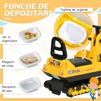 HOMCOM excavator de jucarie pentru copii, 78x24x58,5cm, galben(m-6)