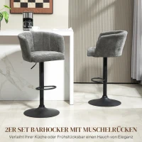 HOMCOM Barkruk Set van 2, Schelpvormige Rugleuning, In Hoogte Verstelbaar, Voetensteun, voor Keuken of Eetkamer, Metalen Basis, Donkergrijs(m-4)