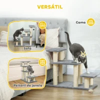 PawHut Escada para Animais Ajustável de 3 ou 4 Degraus com Postes Arranhadores e Bola Suspensa 70x32x68 cm Cinzento(m-5)
