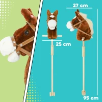 AIYAPLAY Cavallo con Bastone e Suoni Realistici per Bambini 24+ Mesi, in Poliestere e Legno, 95x25x27 cm, Marrone(m-3)