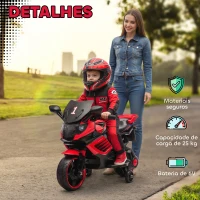 AIYAPLAY Mota Elétrica para Crianças 6V com Rodas de Apoio Música e Farol para Crianças de 18-36 Meses 77x38x50 cm Vermelho(m-7)