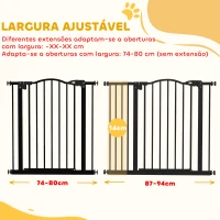 PawHut Barreira de Segurança para Cães com Largura Ajustável 74-94 cm e Extensão para Escadas e Portas Preto(m-4)