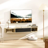HOMCOM Mueble TV suspendido 120 cm, para televisores hasta 127 cm, cajón abatible 2 estantes 120x24x16cm negro(m-2)