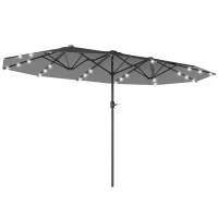 Outsunny 4.4m Double-Sided Garden Parasol Patio Sun Umbrella Shade Outdoor with LED Solar Light, NO BASE INCLUDED, Dark Grey(m-10)