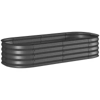Outsunny Galvanised Raised Garden Bed, Metal Planter Box with Safety Edging, for Flowers, Herbs, Succulents, Dark Grey(m-1)