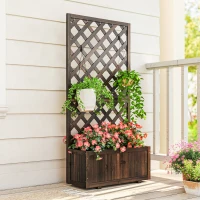 Outsunny Jardinière avec Treillis - bac à Fleurs - jardinière sur Pied - dim. 72,5L x 31,5l x 149,5H cm Inserts d'irrigation Inclus Bois Sapin traité carbonisation(m-8)