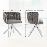 Set da 2 Sedie Girevoli a 180° con Supporto Lombare Ergonomico e Rivestimento Effetto Velluto, 56x50x70 cm, Grigio(m-3)