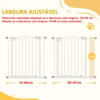 PawHut Barreira de Segurança para Cães com Largura Ajustável 74-87 cm e Extensões para Escadas e Portas Branco(m-4)