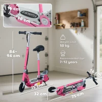HOMCOM Foldable Powered Scooter with Adjustable Seat, Brake, Pink(m-3)