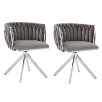 Set da 2 Sedie Girevoli a 180° con Supporto Lombare Ergonomico e Rivestimento Effetto Velluto, 56x50x70 cm, Grigio(m-2)