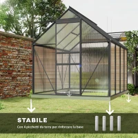 Outsunny Serra in Policarbonato e Alluminio con Finestra Apribile e Porta Scorrevole, 190x253x199 cm, Grigio Scuro(m-6)
