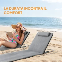Outsunny Set 2 Sdraio da Spiaggia con Schienale Regolabile su 5 Livelli, Poggiatesta e Borsa da Viaggio, Lettini Spiaggia Pieghevoli in Acciaio e PE, 134x48x33-43 cm, Grigio(m-6)