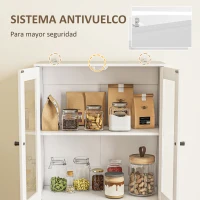 HOMCOM Alacena de Cocina Alta con 4 Puertas de Vidrio 2 Cajones Estantes Ajustables 59x30x170 cm Blanco(m-6)