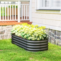 Outsunny Galvanised Raised Garden Bed, Metal Planter Box with Safety Edging, for Flowers, Herbs, Succulents, Dark Grey(m-8)
