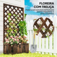 Outsunny Floreira com Treliça de Madeira Maciça Caixa de Plantio com Suporte para Plantas Trepadeiras 72,5x31,5x149,5 cm Marrom(m-4)