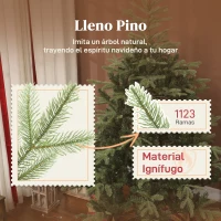 HOMCOM Árbol de Navidad Artificial 210 cm con 1123 Ramas y Soporte Metálico Plegable Fácil Montaje para Salón Interior Verde(m-5)
