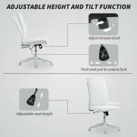 HOMCOM Scaun de Birou Ergonomic și Reglabil cu Spătar Curbat, din Piele PU și Oțel, 58x53x97-107 cm, Alb(m-7)