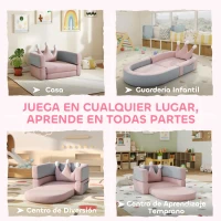 AIYAPLAY Sofá Infantil Convertible en Cama y Zona de Juego con Cojín de Corona 116x61x14 cm Rosa y Azul Grisáceo(m-9)