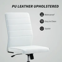 HOMCOM Scaun de Birou Ergonomic și Reglabil cu Spătar Curbat, din Piele PU și Oțel, 58x53x97-107 cm, Alb(m-4)