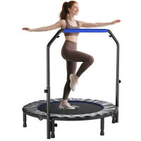 HOMCOM Adult Fitness Trampoline Ø122 cm, Foldable Jumping Mat with 4-Level Adjustable Handle, Black and Blue(m-6)