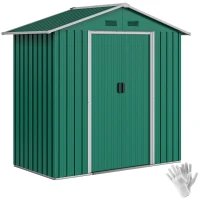 Outsunny 6.5ft x 3.5ft Garden Storage Shed, Large Metal Shed for Outdoor Storage with Double Sliding Doors and 4 Vents, Green(m-10)