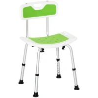 HOMCOM Shower Stool with Backrest, Height Adjustable Shower Chair with Anti-slip Foot Pads, Shower Head Holder, Green(m-1)