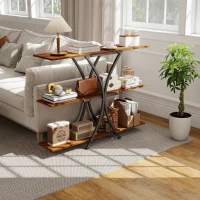 HOMCOM Mesa Consola de 3 Níveis Estilo Industrial com 2 Prateleiras Abertas e Estrutura Metálica em X Consola Estreita 110x30x91 cm Castanho Rústico(m-5)