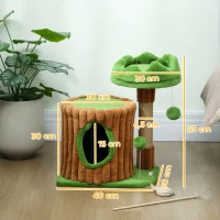 PawHut Arranhador para Gatos 53 cm Design de Tronco com Cama Caverna Poste de Juta Bolas Penduradas 40x30x53 cm Castanho e Verde(m-3)