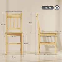HOMCOM Conjunto de 2 Cadeiras de Sala de Jantar com Encosto de Ripas Estrutura de Madeira de Pinho 41x46,5x85,5 cm Madeira(m-3)