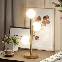 HOMCOM Lampada da tavolo con 3 paralumi a sfera, base in acciaio stabile, portalampada G9, 24 x 24 x 53 cm, Ottone(m-2)