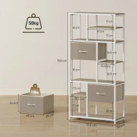 HOMCOM Scaffale contenitore 6 livelli, libreria con 2 cassetti in tessuto, 9 ripiani aperti, 72,5 x 30 x 150 cm, bianco(m-3)