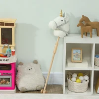 AIYAPLAY Cavalo com Pau de Madeira Design Unicórnio Sons e Rodas Cavalo de Brinquedo 95x25x27 cm Branco(m-9)