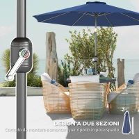 Outsunny Ombrellone da Giardino 3x2.5 Inclinabile con Manovella e Palo Smontabile, in Metallo e Poliestere Blu(m-6)