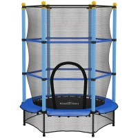 HOMCOM Trambolină Elastică pentru Copii cu Plasă de Siguranță și Țevi Căptușite, Vârstă 3-10 Ani, Ø140x190 cm, Albastru(m-1)